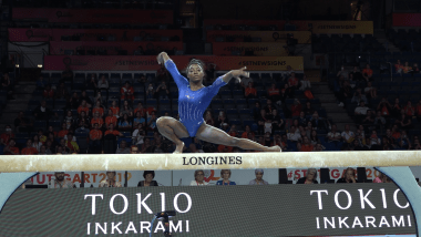 WATCH: Simone Biles on balance beam at podium training